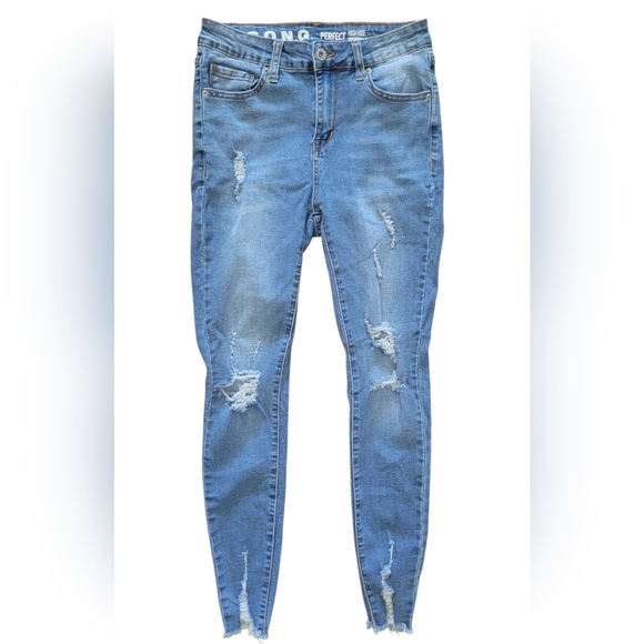 S.O.N.G Blue Ripped Perfect High Rise Skinny Ankle Jeans 7/28 Juniors - Picture 1 of 5